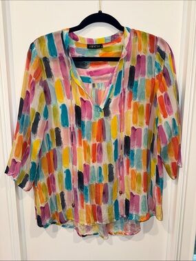 APNY New York Colorful Abstract Brushstroke Blouse | Size Small